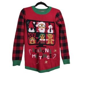 Derek Heart Seasons Meetings Ugly Christmas Sweater Buffalo Check Festive S